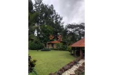 Private outdoor swimming pool with stone patio and lush tropical landscaping in El Valle de Anton Panama