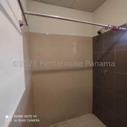 Bathroom with beige tiles walk-in shower rental house Costa Verde Panama