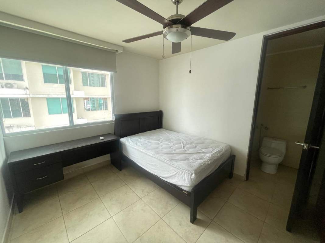 Contemporary bathroom with double sinks, mirror, glass shower in PH 7400 East Tower San Francisco Panama