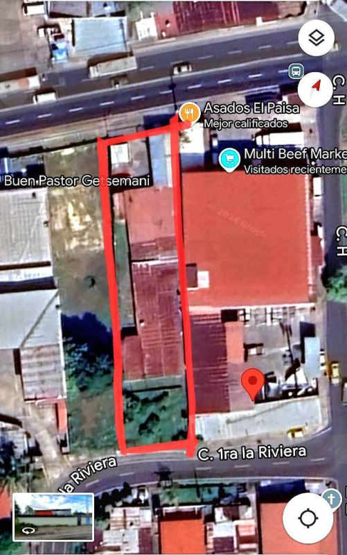 Aerial map view highlighting 1016m2 land plot along Avenida José María Torrijos in Pedregal Panama City