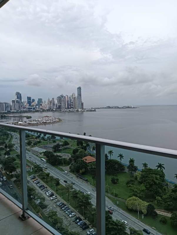 Open kitchen with granite island and stainless appliances in PH BICSA Tower luxury apartment Avenida Balboa Panama City