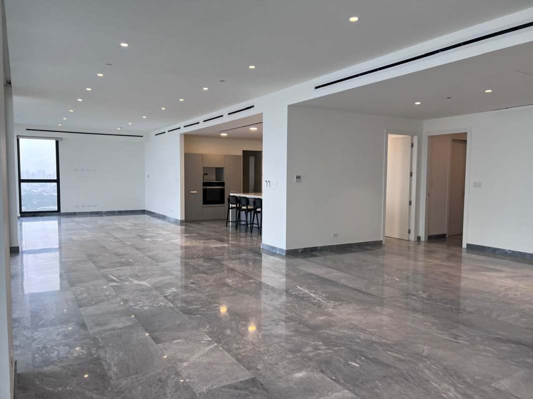 Open-plan luxury living dining area with marble floors in PH Upper East Costa del Este Panama