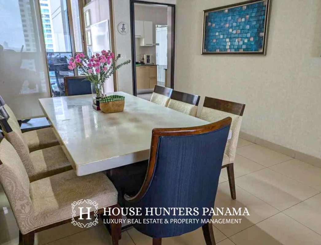 Contemporary kitchen with granite countertops and city views at San Francisco Bay Panama