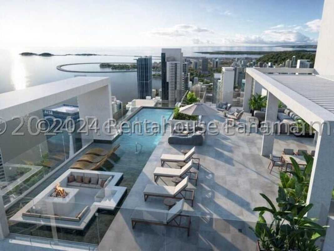 Modern apartment living room with panoramic ocean views at Costanera Tower Aqua Bella Vista Panama
