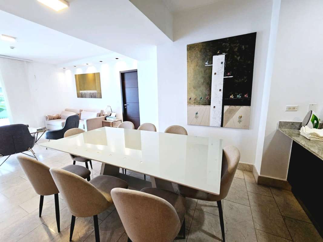 Spacious living room marble floors, city views, balcony Grand Tower Punta Pacifica