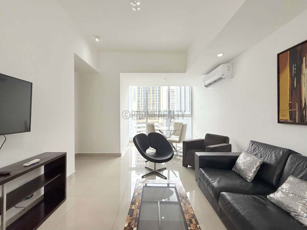 Contemporary kitchen with granite counters, stainless appliances in PH Denovo, Obarrio financial district Panama City