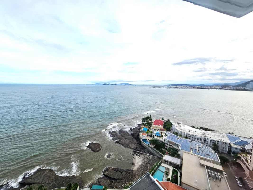 Aerial ocean and coastline view near PH Mirador Marino Punta Paitilla Panama