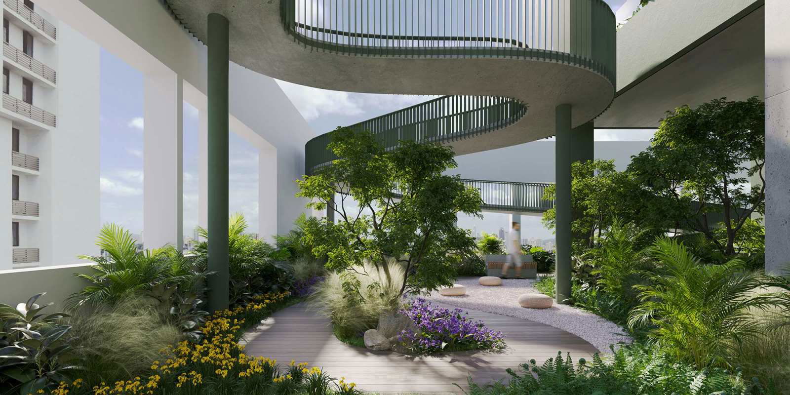 Elevated urban garden with lush plants and seating in PH A19 Coco del Mar Panama City