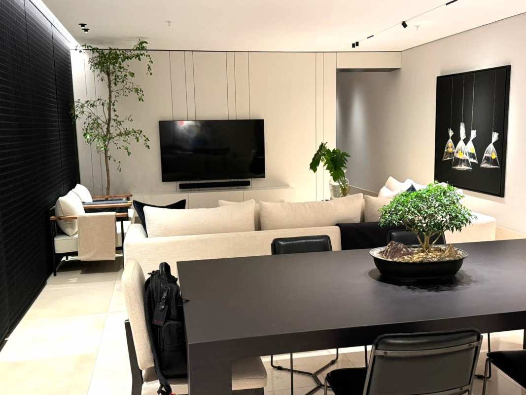 Open plan living dining with marble floors panoramic city views PH Wind Rose Coco del Mar Panama