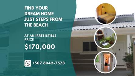 Single level beach house in Playa Dorada Villa Marina 1 Vacamonte Panama near Pacific Ocean