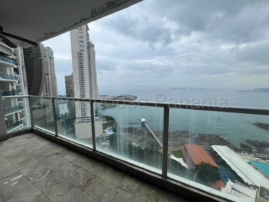 Balcony with ocean views from luxury condo at PH Ocean Club Punta Pacifica Panama