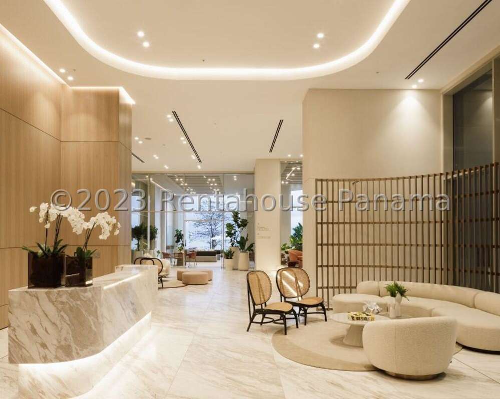 Spacious master suite with ocean views, large windows, marble floors at PH Pacific Point Punta Pacifica Panama