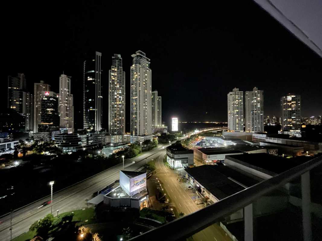 Panoramic city and sea view from balcony at PH Sevilla Costa del Este Panama