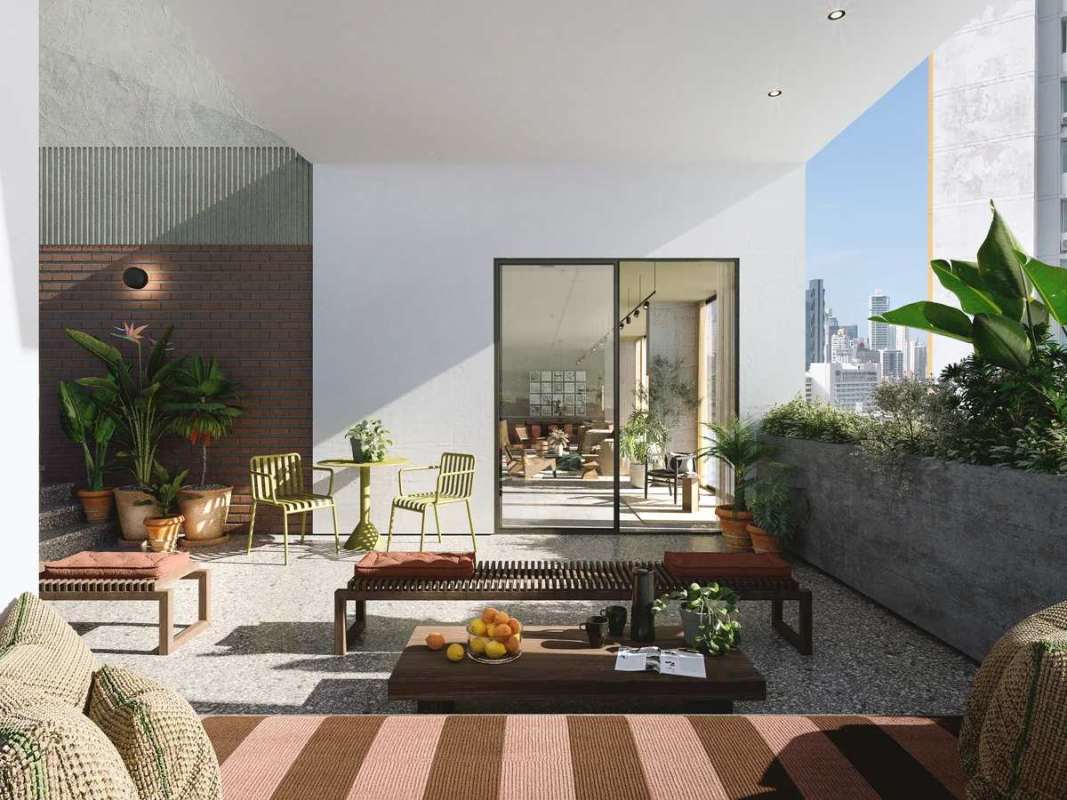 Bedroom with sliding doors to private terrace minimalist style PH Amara El Cangrejo Panama