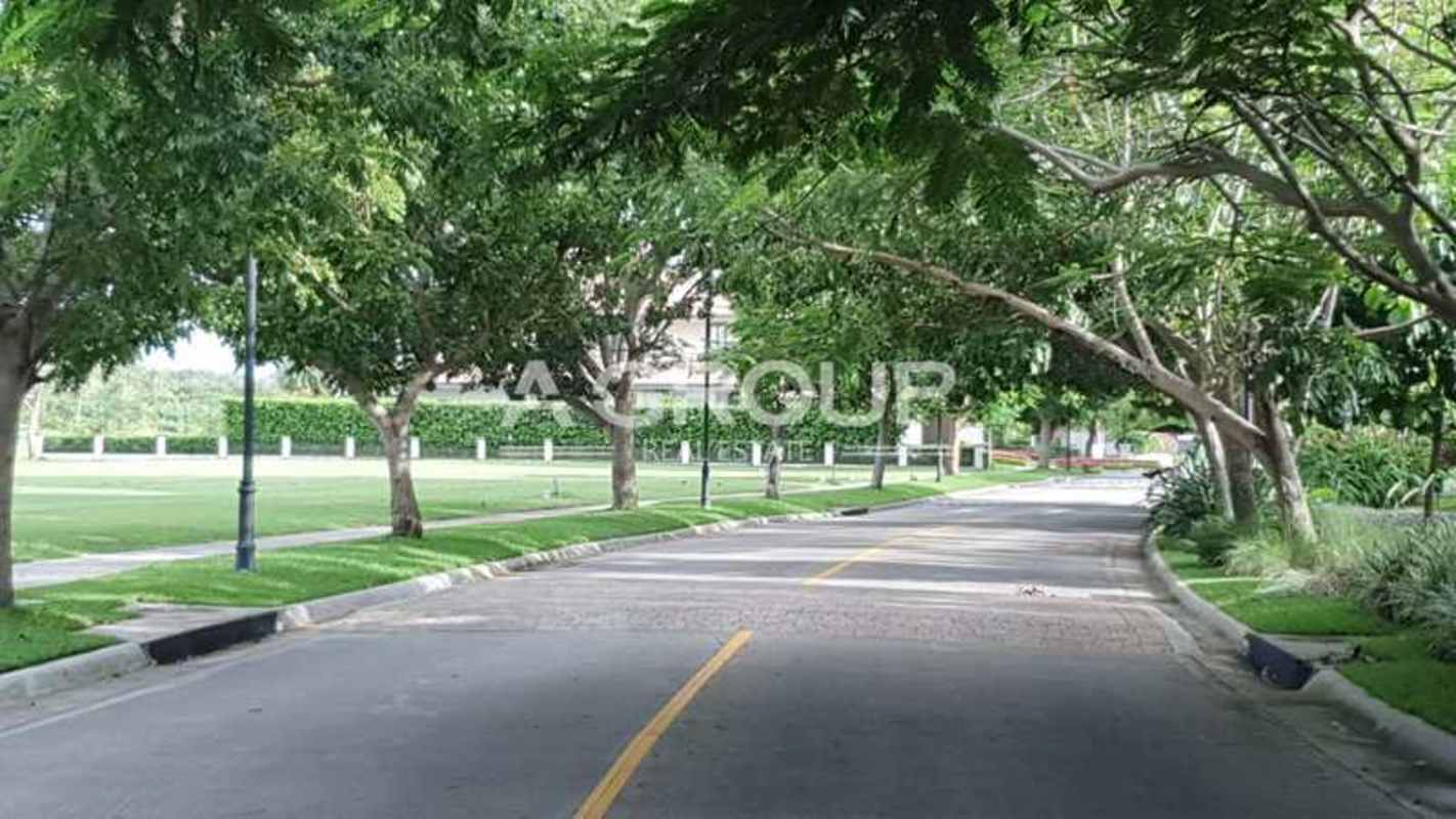 Manicured residential street with greenery in luxury Santa Maria golf community