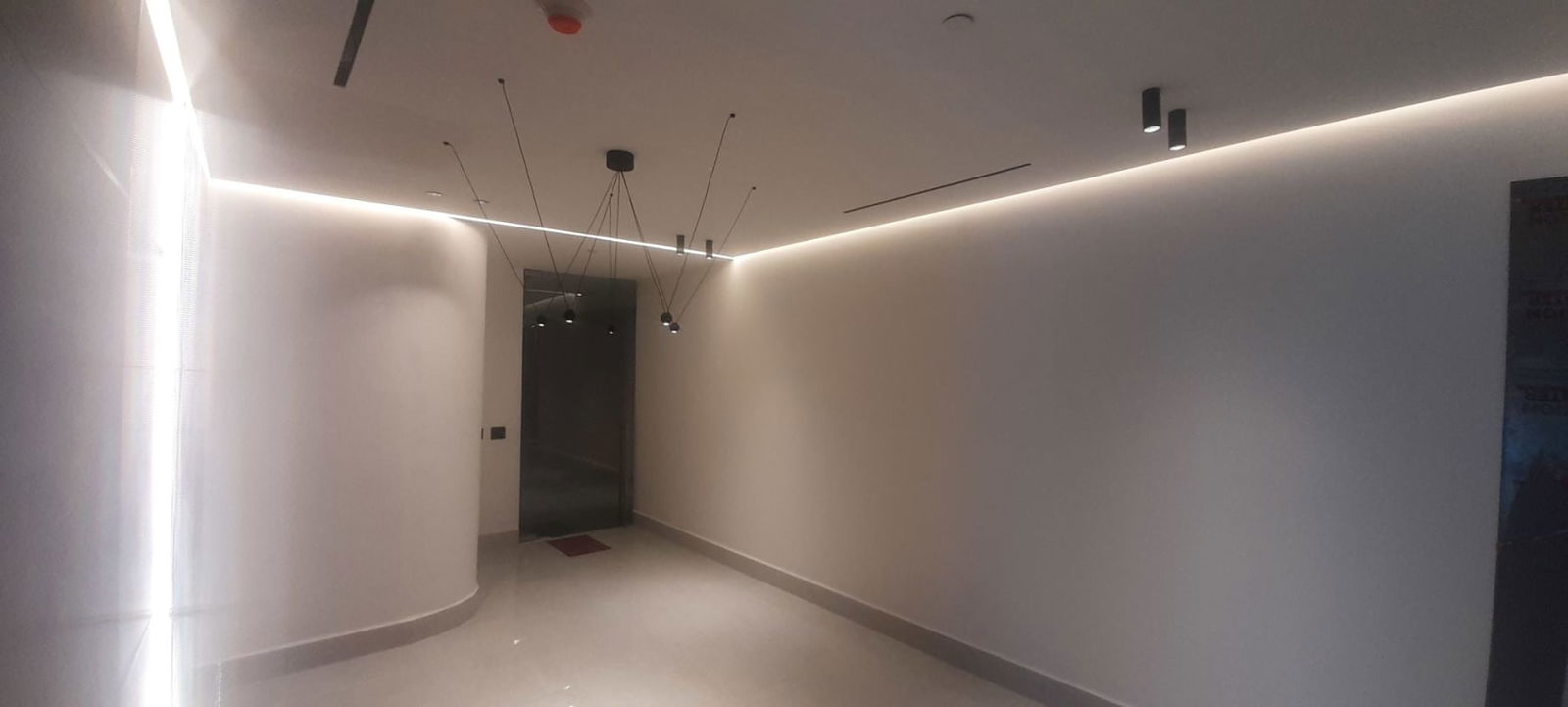 Corporate lobby hallway minimalist design in ocean view tower Punta Pacifica