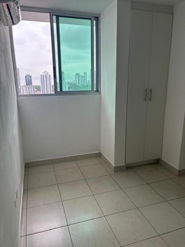 Bedroom with large window city skyline built-in closet PH Parque Lefevre Panama