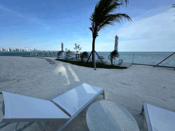 Luxurious bathroom with marble vanity and glass shower PH Ocean Club Punta Pacifica Panama