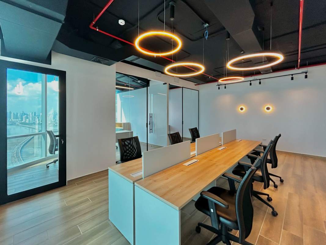 Private office with panoramic skyline views at BICSA Tower Costa del Este Panama