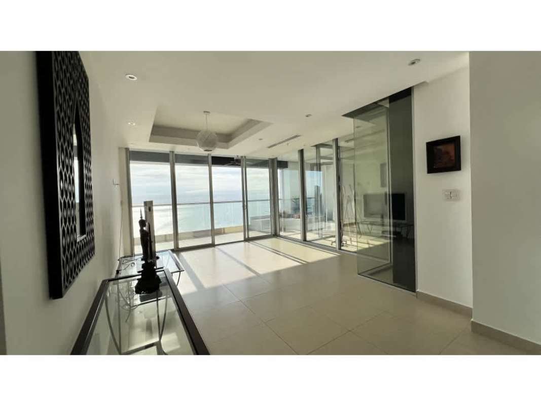 Open living room with ocean views at PH Rivage Tower Panama