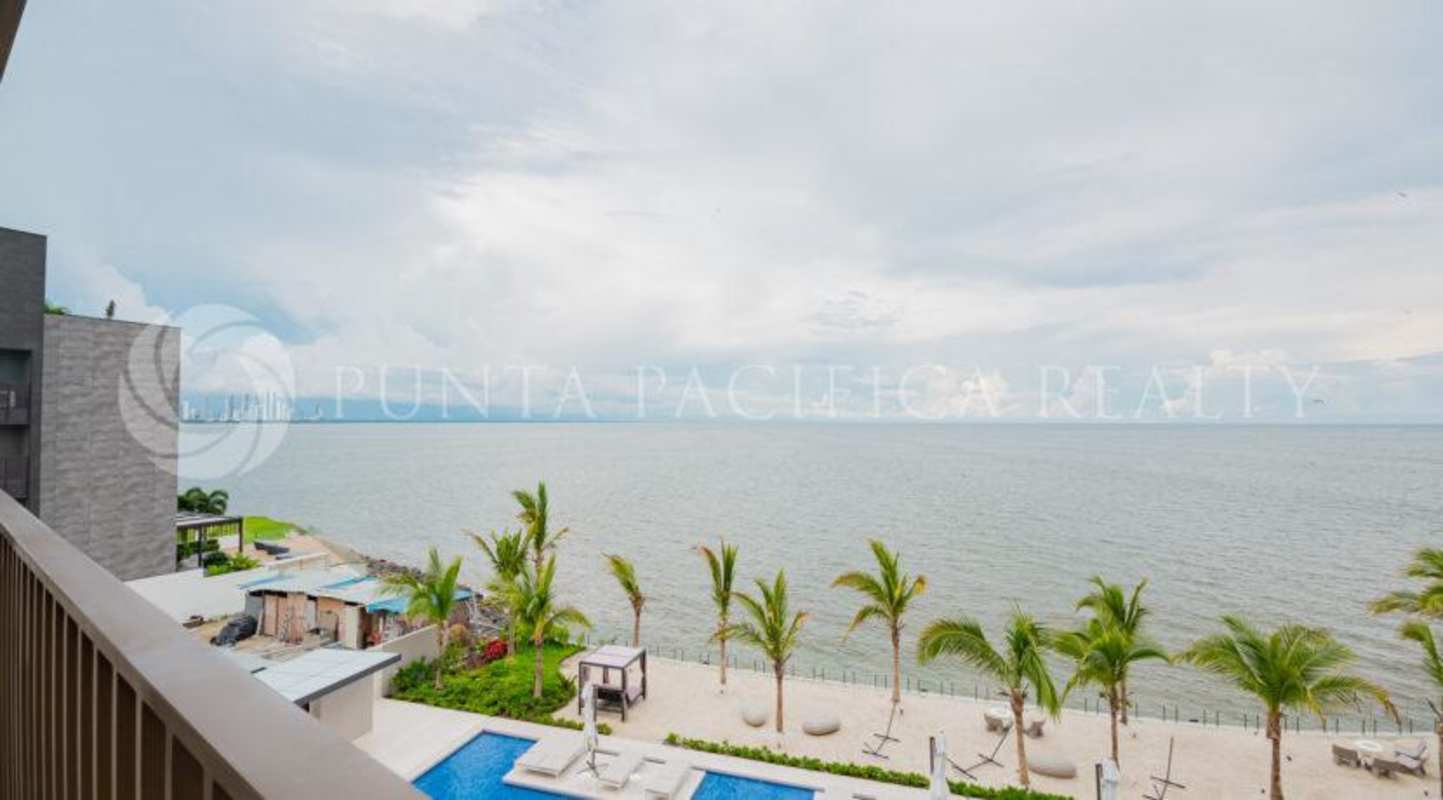 Spacious modern kitchen with island marble counters at PH Seascape Punta Pacifica Panama