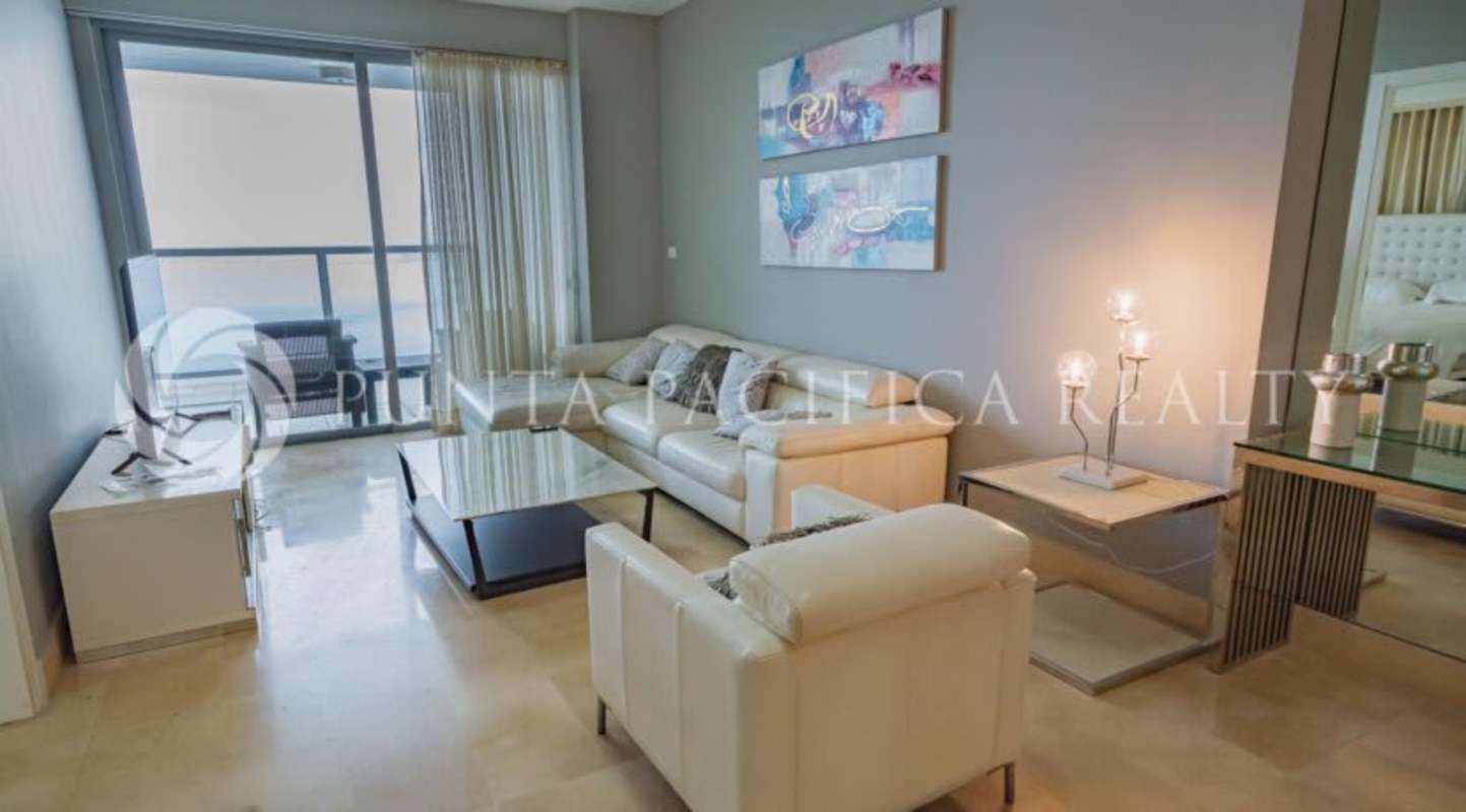 Spacious living area with ocean view balcony at PH Yoo Panama luxury apartment