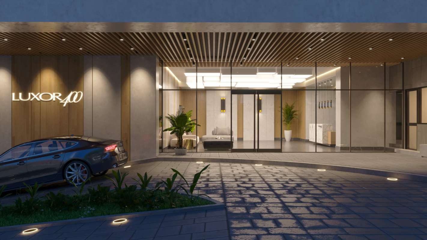 Exterior of Luxor 400 luxury tower with rooftop infinity pool in El Cangrejo Panama City