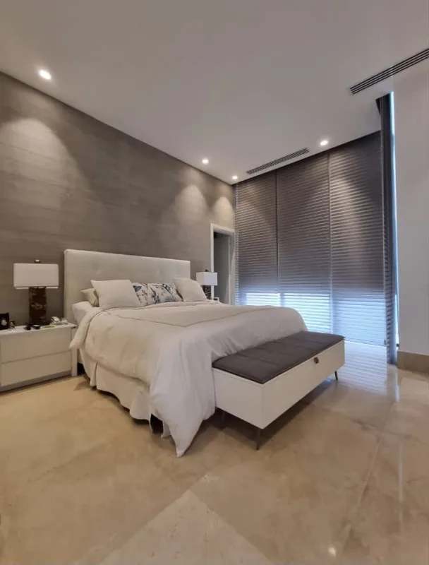 Modern living room with large windows, marble floors, open space at PH Garden Ocean Reef Islands Punta Pacifica