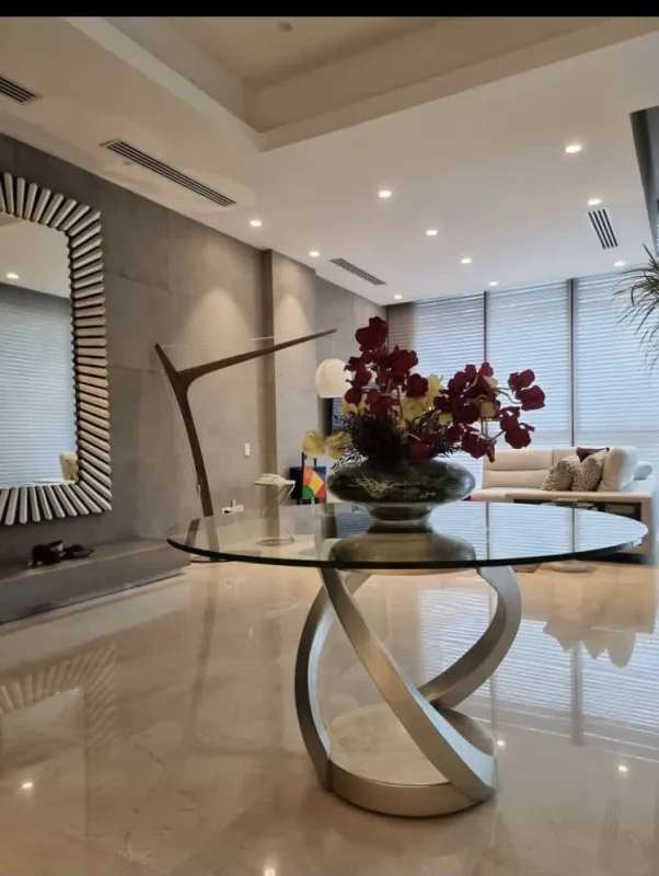 Luxurious bathroom with marble floor, double sink, glass shower at PH Garden Ocean Reef Islands Panama