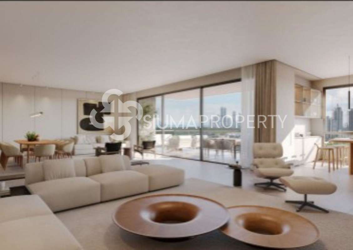 Large bedroom with city views and minimalist furnishings in Santa María Panama