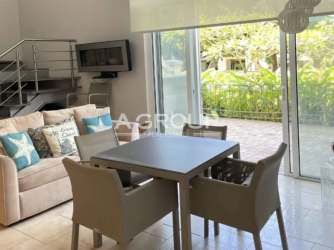 Open kitchen with breakfast bar quartz countertops loft apartment Puntarena Buenaventura Panama