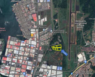 Aerial satellite of industrial estate with warehouses and green space in Coco Solito Colón Panama