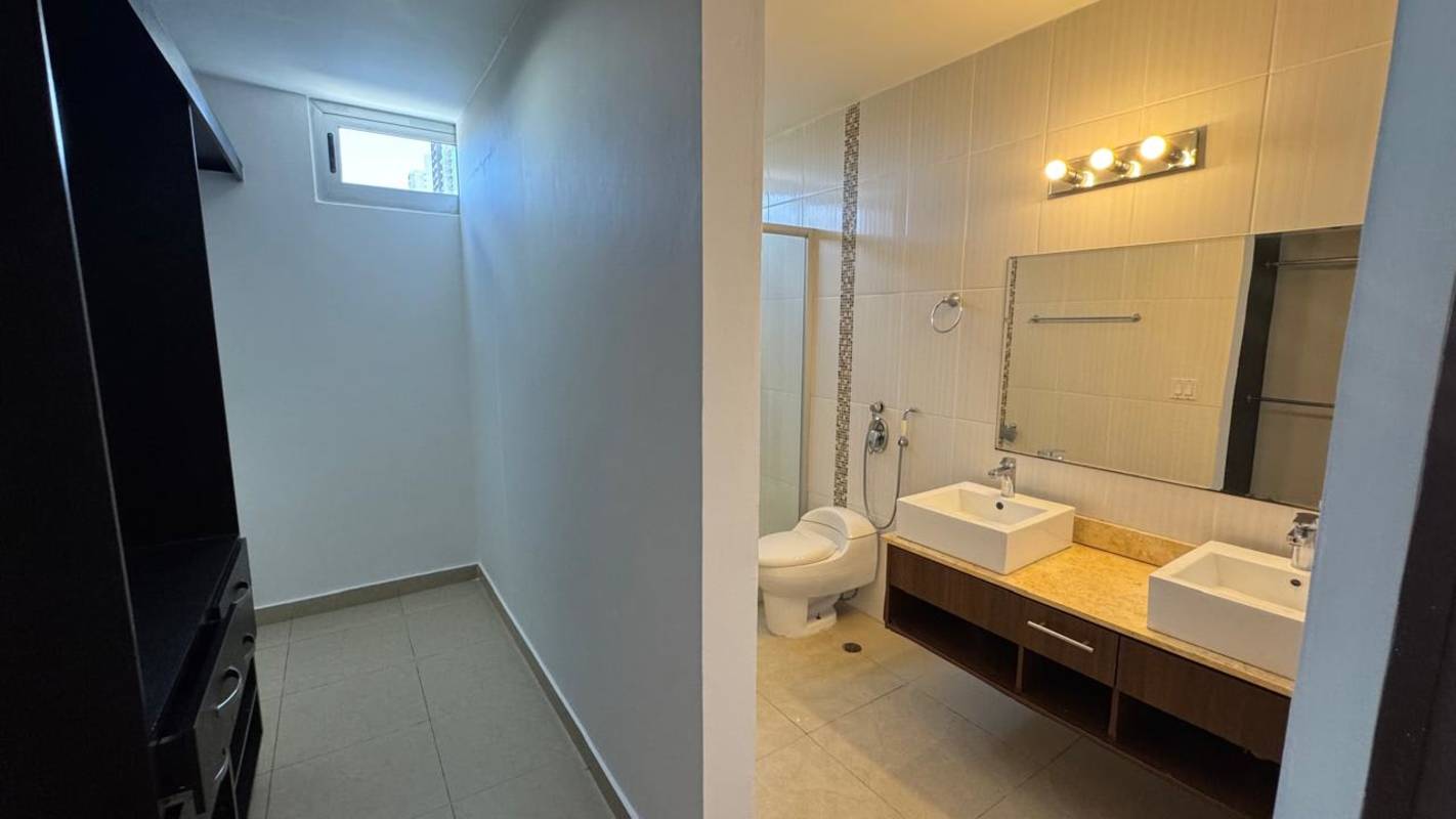 Bathroom with granite countertop, vessel sink, glass shower in PH Elevation Tower Costa del Este