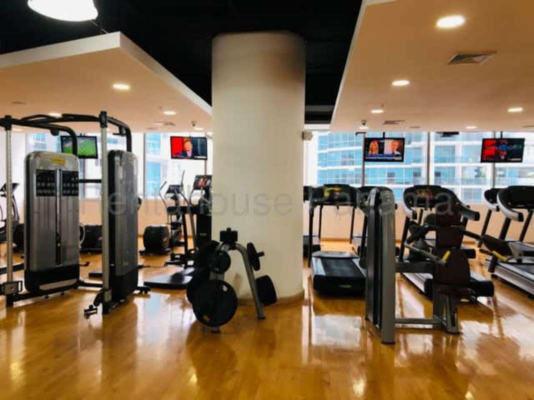 Luxury gym with panoramic city views cardio machines PH The Ocean Club Punta Pacifica Panama