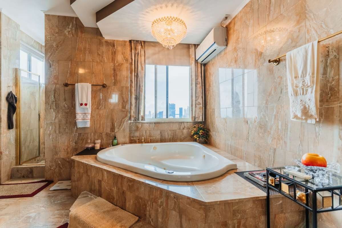 Furnished living room with panoramic city views PH Costa del Mar Marbella Panama