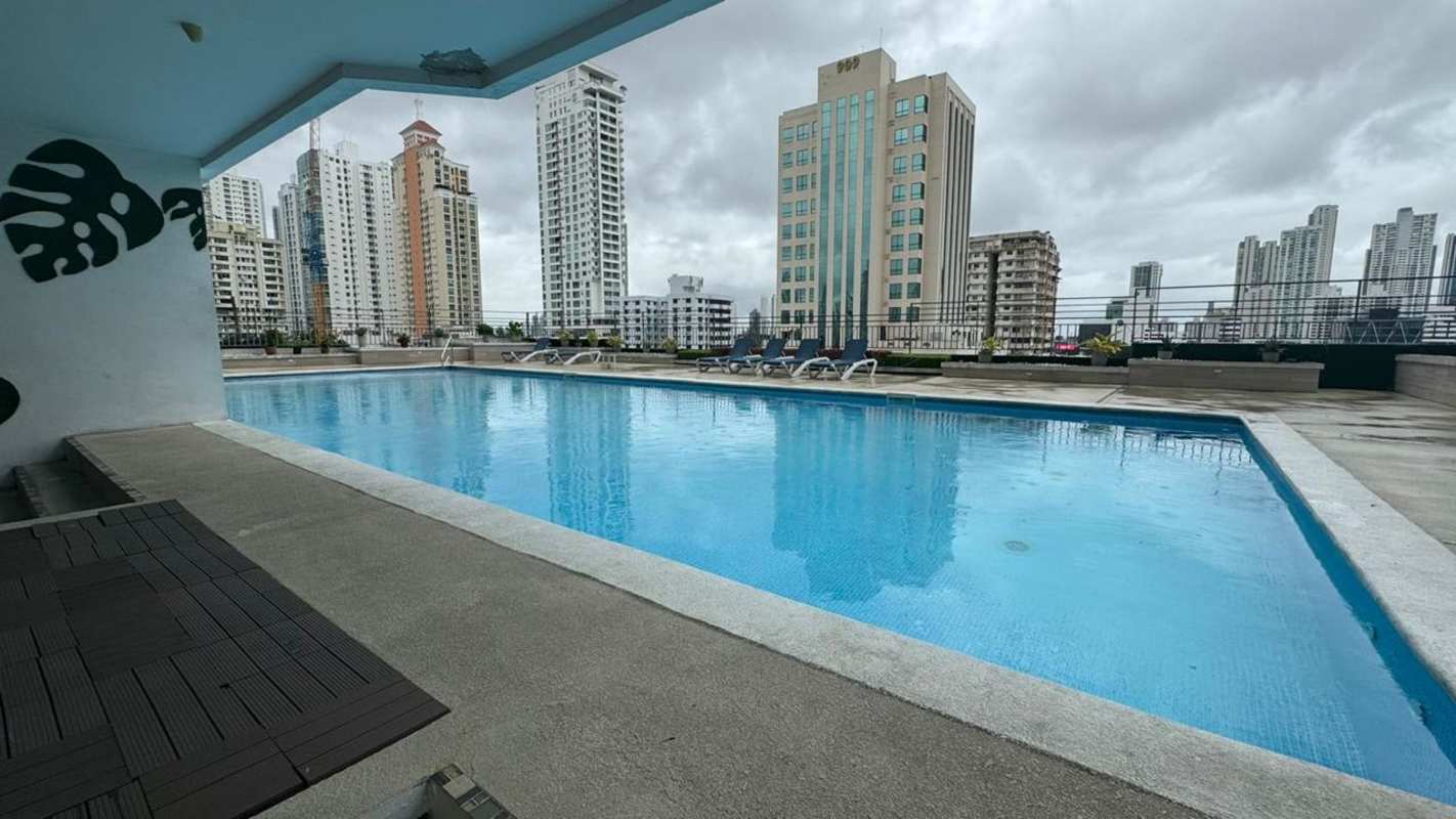 Rooftop infinity pool overlooking Panama City skyline PH Premium Tower San Francisco