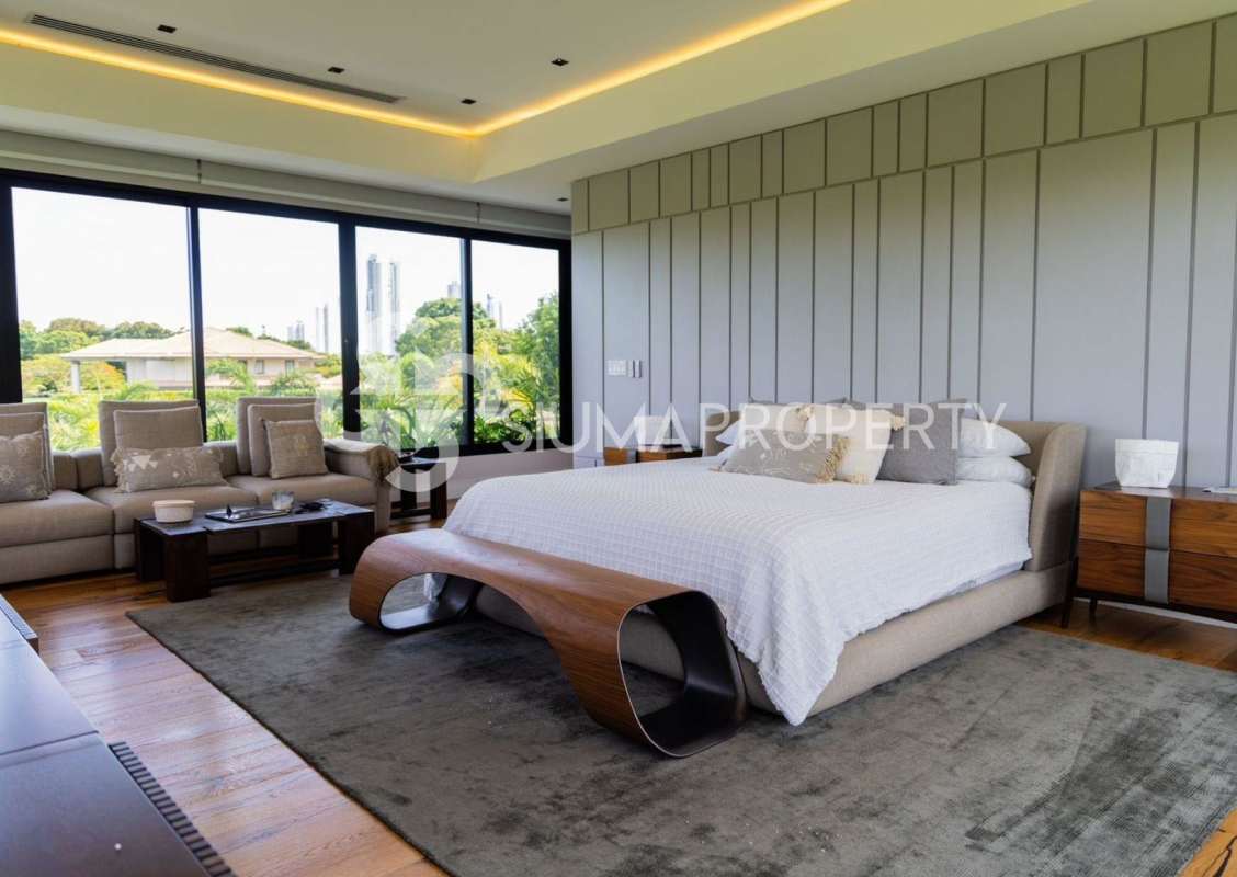 Spacious modern children’s bedroom with play structures and floor-to-ceiling windows Santa Maria Panama