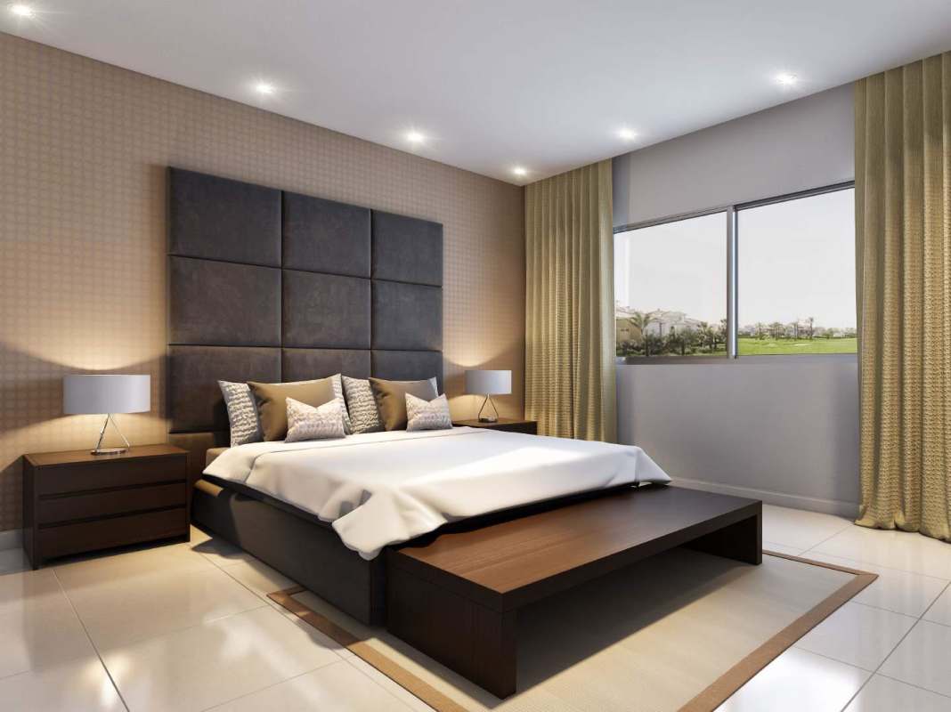 Modern bathroom with granite counters, double sink and glass shower new homes Condado del Rey Panama