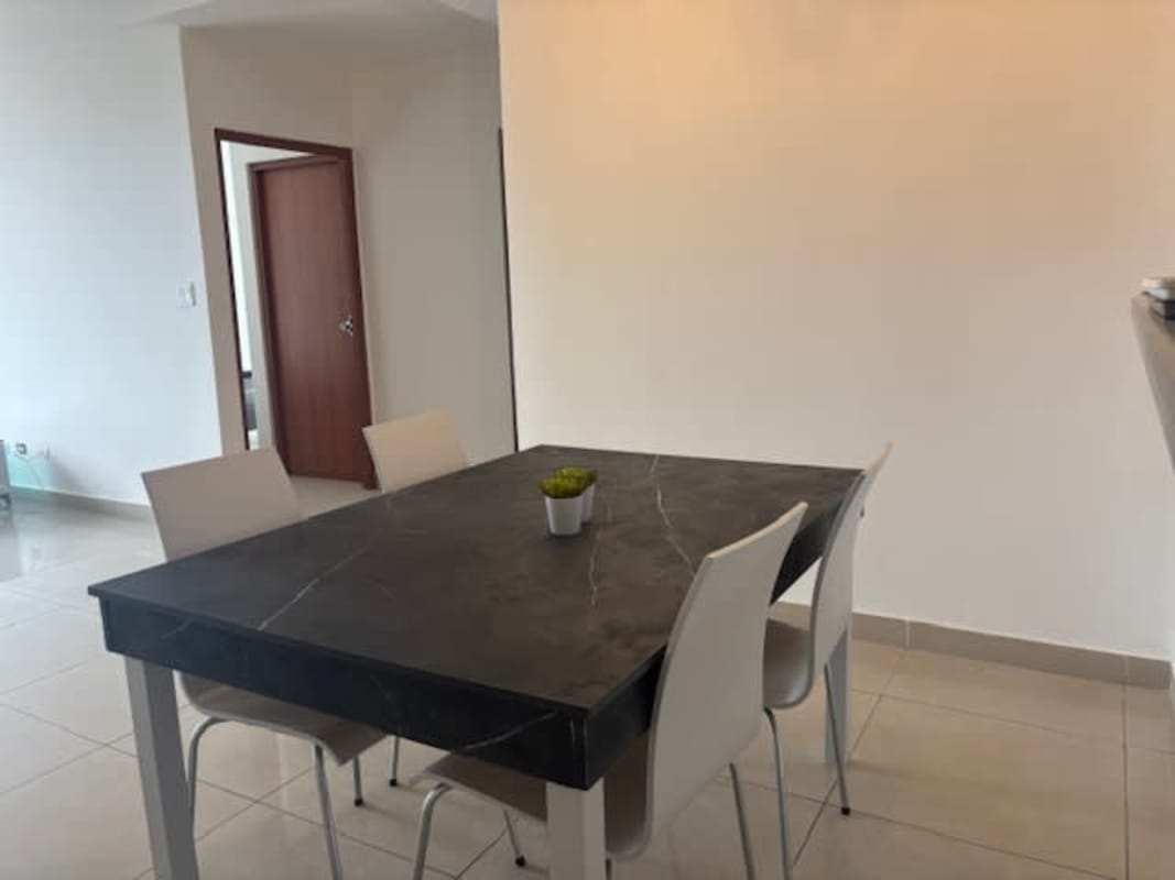 Master bedroom with ceramic tile flooring, closet space and city views in PH Mirador del Golf