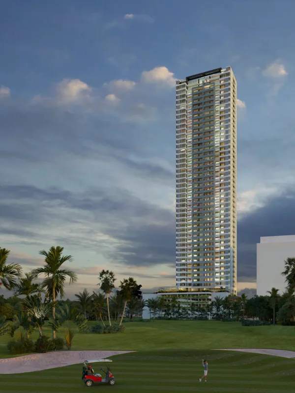 Elegant lobby with marble finishes at PH Guayacan Santa Maria Panama