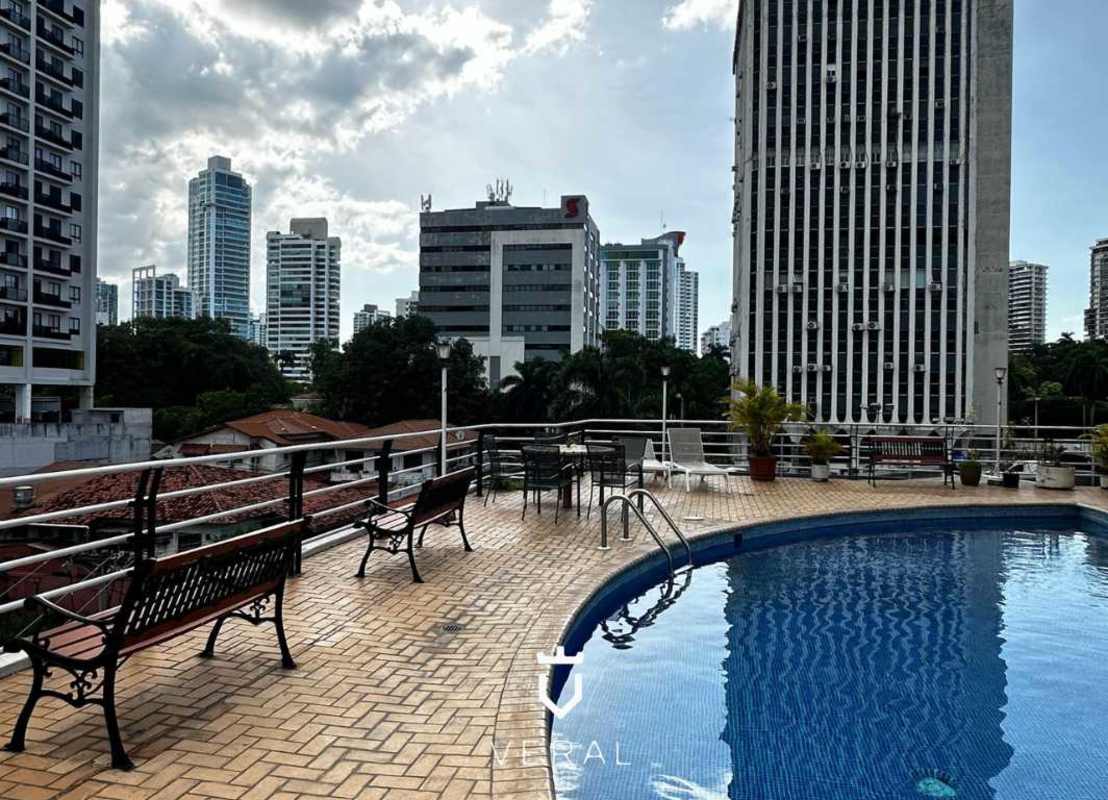 City skyline view from semi-furnished apartment in PH Vista Tower Marbella Panama