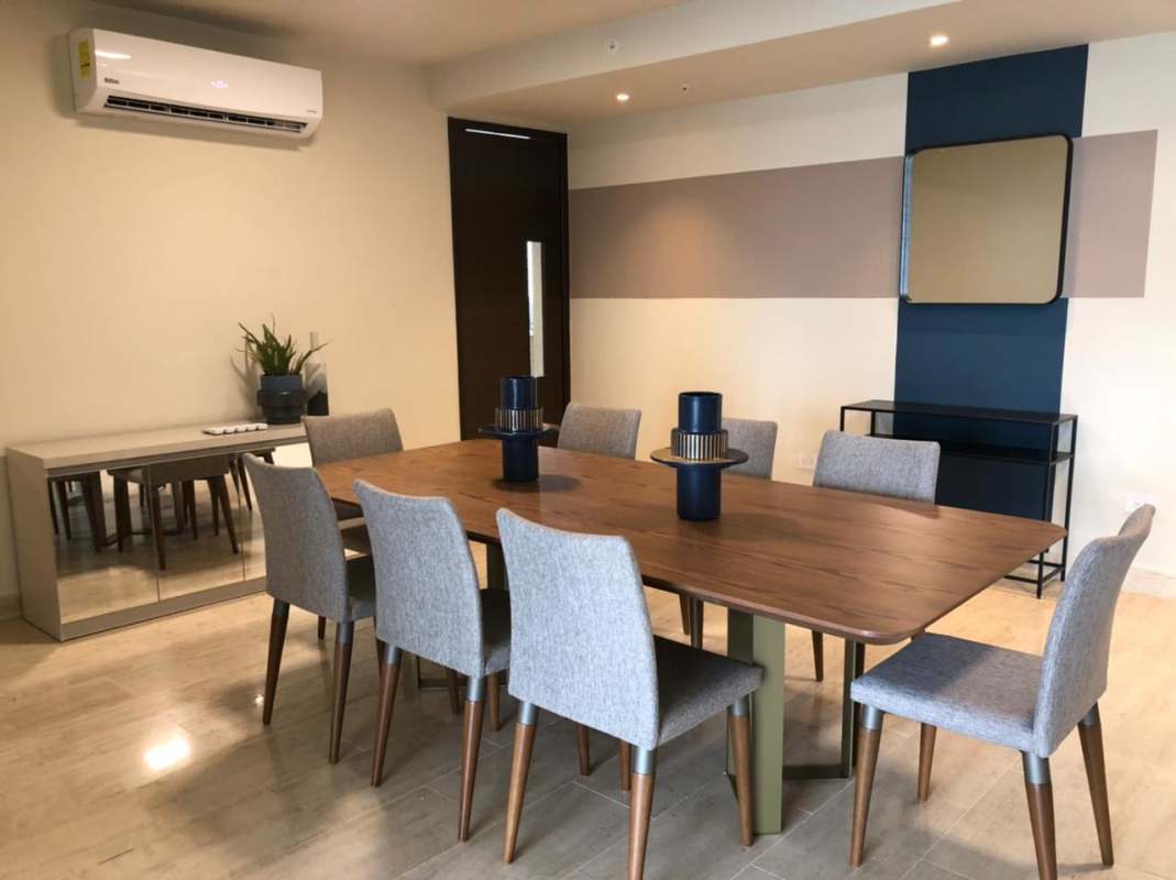 Fully equipped kitchen with granite countertops, island and appliances at PH The Regent Costa del Este Panama