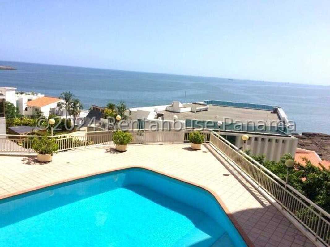 Swimming pool with ocean views on outdoor terrace at Plaza Paitilla Punta Paitilla