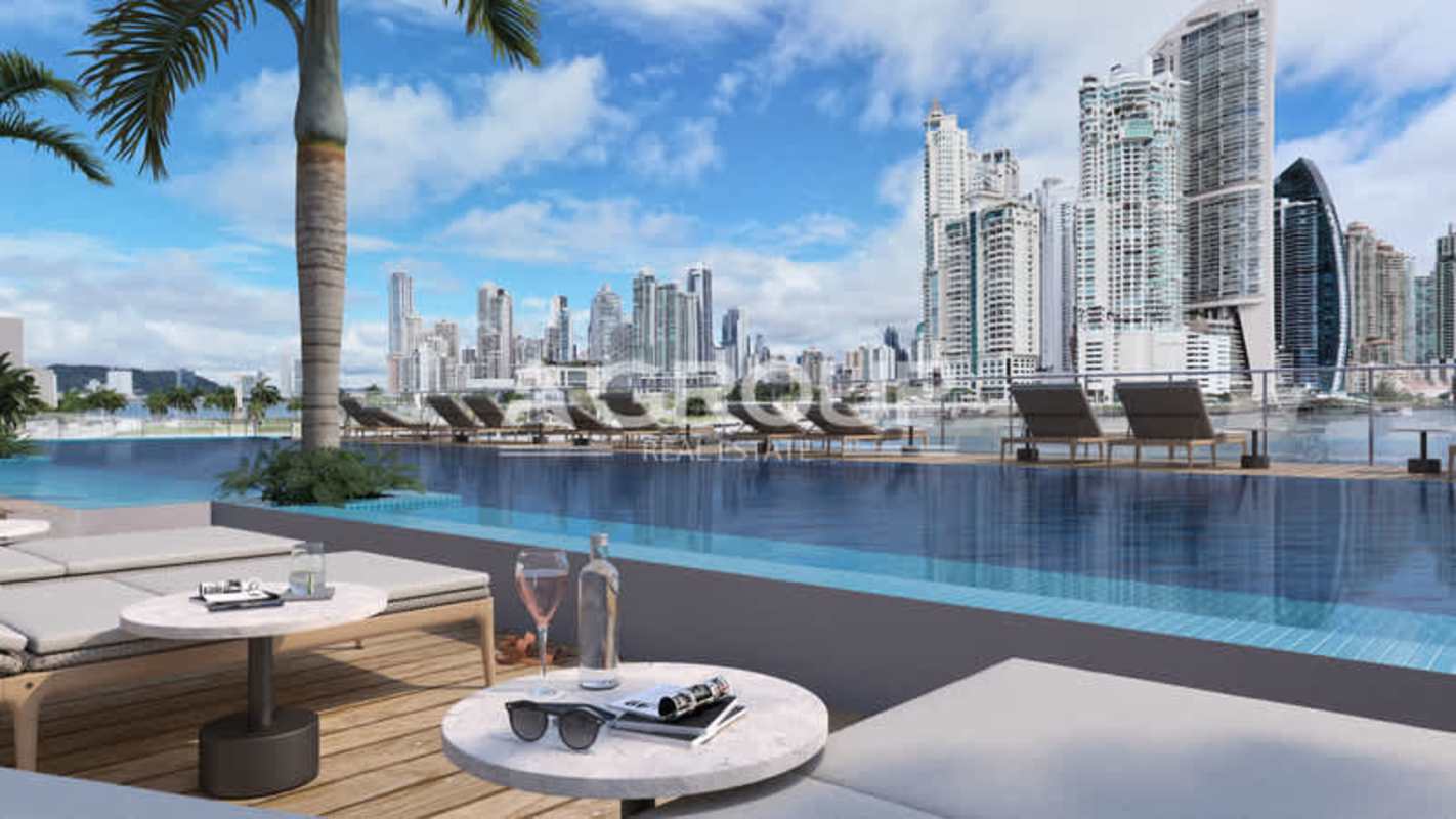 Luxury infinity pool with city skyline and ocean view private islands Ocean Reef Panama