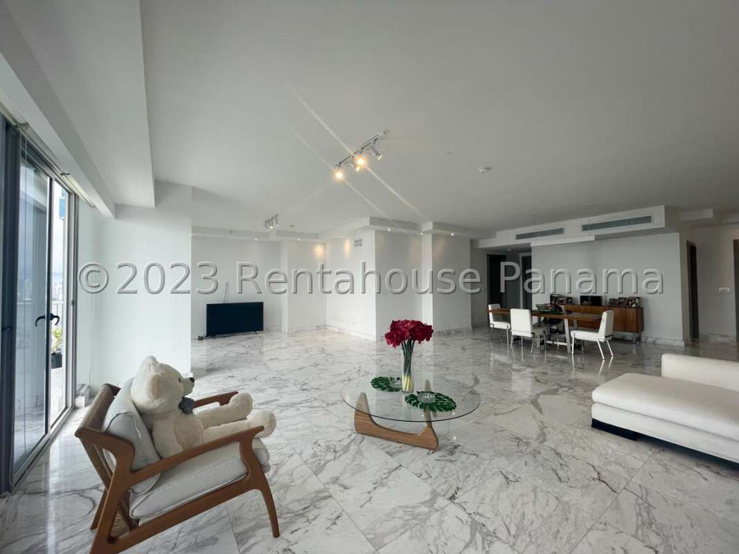 Double height luxury lobby with marble floors and concierge PH Regalia Costa del Este Panama