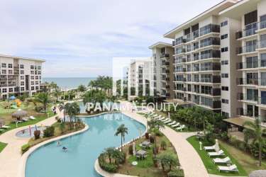 Pool area right on the beach at PH Playa Caracol Condos Panama