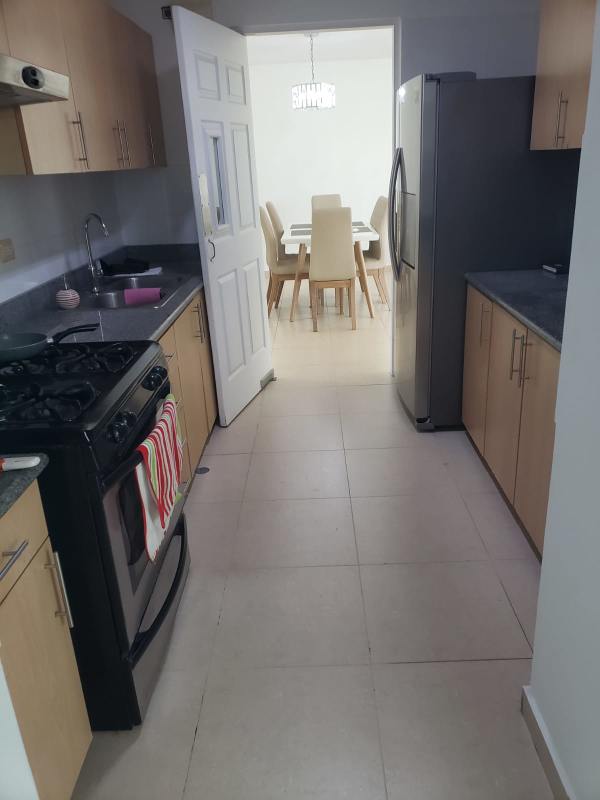 Modern kitchen with stainless appliances and laundry area in PH Sol del Este Costa del Este Panama