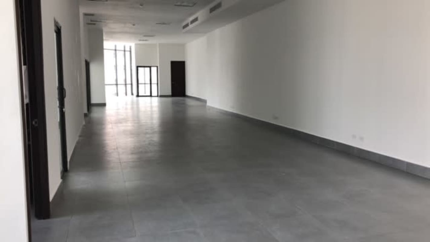 Office suite modern bathroom with city skyline view in PH BICSA Tower Panama