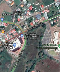Aerial map view of Las Tablas central area with property outlined near stadium and shopping