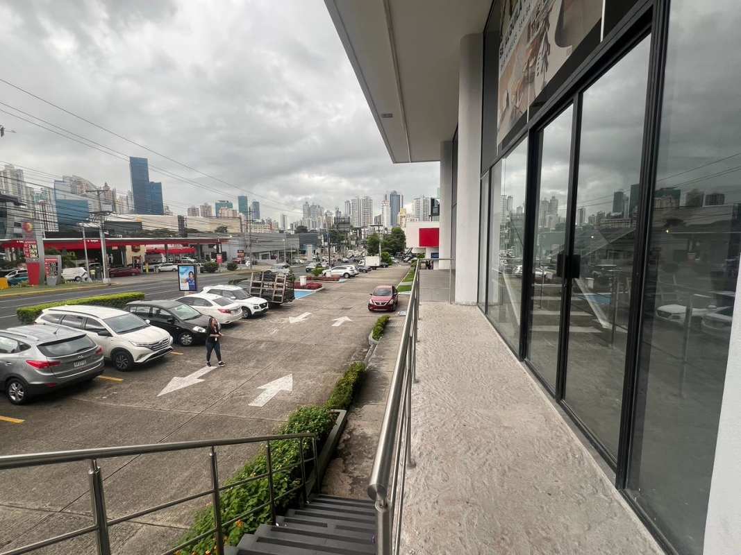 Stylish commercial storefront with glass panels in business district Calle 50 Obarrio Panama